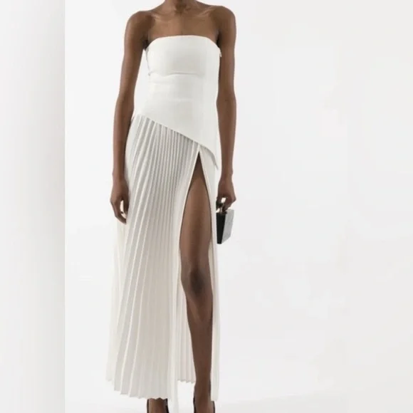 Arakii White pleated maxi dress with split detail xs - Picture 2 of 6